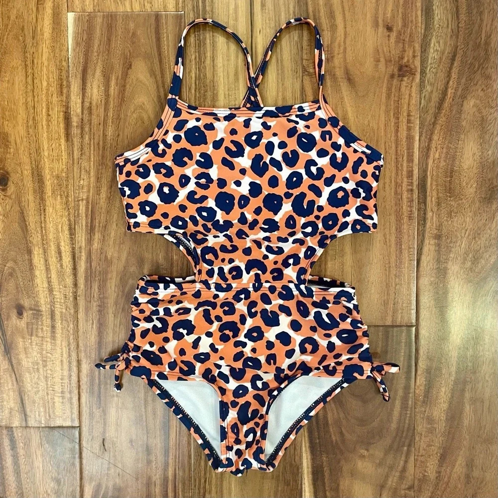 Cat & Jack Girls Swimsuits Yellow Floral 2 Piece & Leopard Print 1 Piece Size 4 - Picture 9 of 16